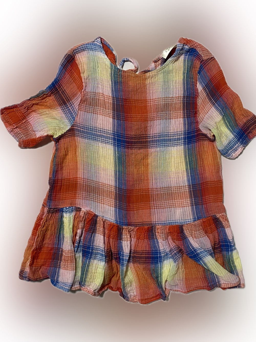 RD Style Plaid Ruffle-Hem Top in Orange, Blue & Yellow